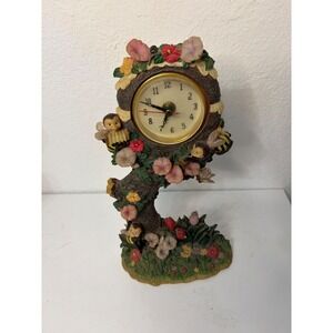 Vintage Bumble Bee Floral Resin Table Clock Woodland Garden Cottagecore Decor
